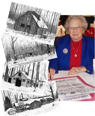 Picton artist Ruby Young with her maple sugar shack drawings.