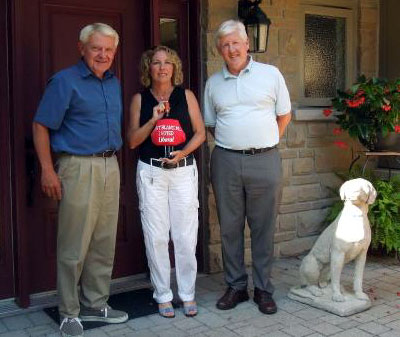 Peter Tinsley with Kim Rudd and Bob Rae at Tinsley's home in Ameliasburgh. Tinsley notes Rae left the County with a bottle of one of the County's best wines a Prince Edward Hastings Liberal Association T-shirt saying: "Don't blame me, I voted Liberal"!