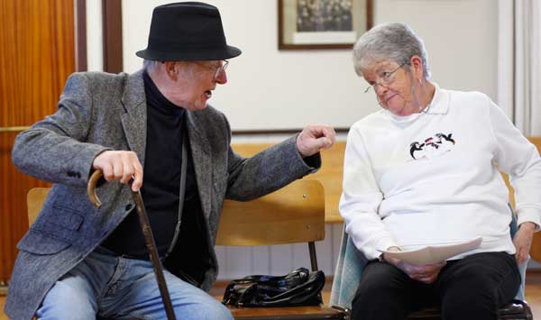 John McCarthy and Joyce Armstrong rehearsing 'A Little Something for the Ducks'