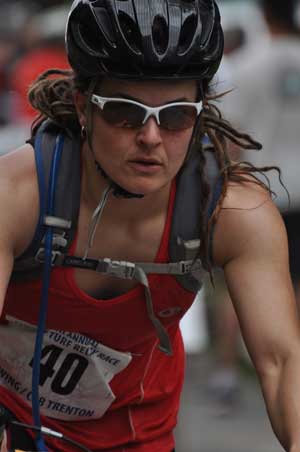 Surf ‘n Turf competitors will compete in running, cycling, canoeing and swimming events over 60 km of terrain spanning the Quinte West community on June 7. Above, Gwen Barker in competition in the bike portion.- Contact file photo