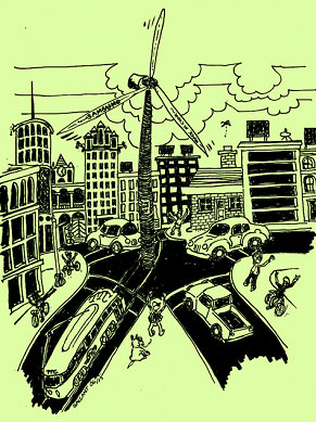 Gridlocked wind worshippers pray for Metrolinx funding - Rod Gallant graphic