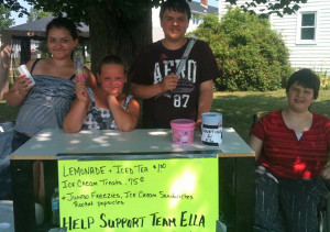 Jaimee,  Christopher, Alysha and Kayla are spending hot summer days selling lemonade, ice cream and freezies, as well as garden produce, to raise funds for Ella.