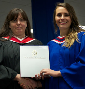 Tamara Kleinschmidt, Loyalist College Board of Governors, presented Jennifer Ashton of Carrying Place with a Culinary Management diploma and the Chef's Choice (Olaf Nicholaison) Dedication Award.