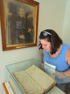 Alva Stephens' ledger on display in the Athol Town Hall.