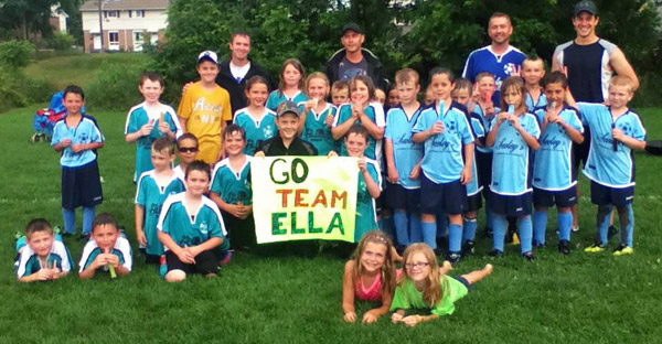 U9 soccer team is cheering for Team Ella all the way!
