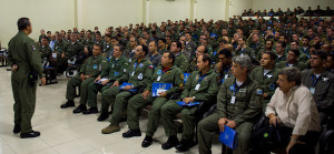 A Brazilian senior officer speaks to exercise participants including the delegates from the Royal Canadian Air Force during CRUZEX FLIGHT 13 in Natal, Brazil. Photo:  Cpl Precious Carandang, 8 Wing Imaging