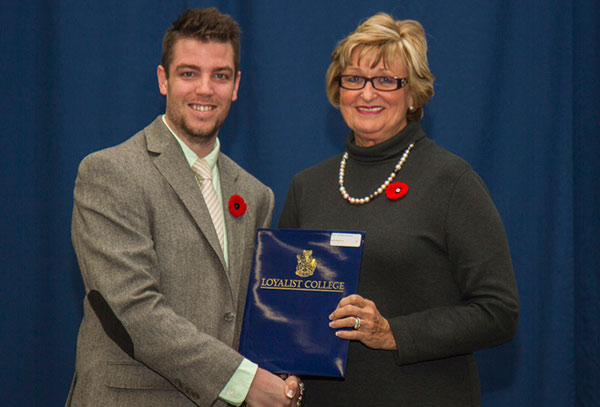 Daniel Mountenay, first-year Accounting student, was presented the Peter F. Huff Memorial Bursary by Susan Scarborough, Vice-Chair, Loyalist College Foundation. Daniel is from Wellington. 