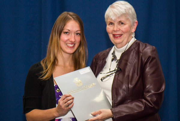 Kassandra Robinson (left), second-year Practical Nursing student and a graduate of PECI, was presented the Deb McCaw Memorial Bursary by Janet Twiddy. Kassandra was also the recipient of the Stark Family Fund Bursary. 