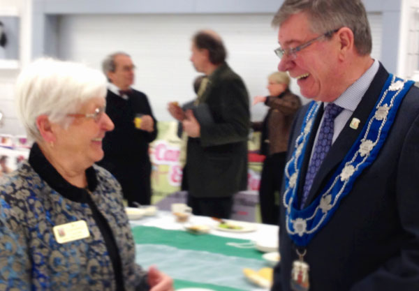Councillor Bev Campbell and Mayor Peter Mertens share a laugh during Sunday's levee.