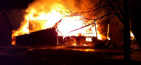 The fire started around 2 a.m. on Saturday inside Chris and Shirley Byford's barn, on Bethel Road, south of Demorestville. - Shauna Duguay Byford photo