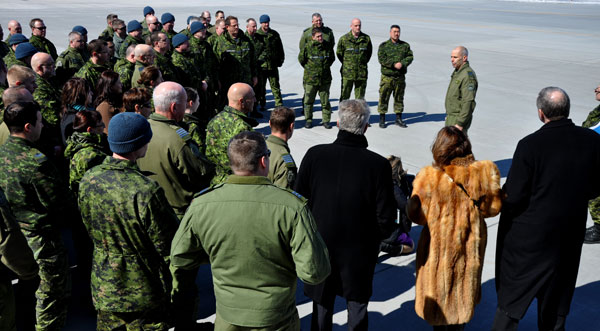 Lt.-Col. Jean Maisoneuve, Commanding Officer of 429 “Bison” Transport Squadron, told members of his squadron that their efforts in support of the troops on the ground in Afghanistan made him very proud. Photo by Ross Lees