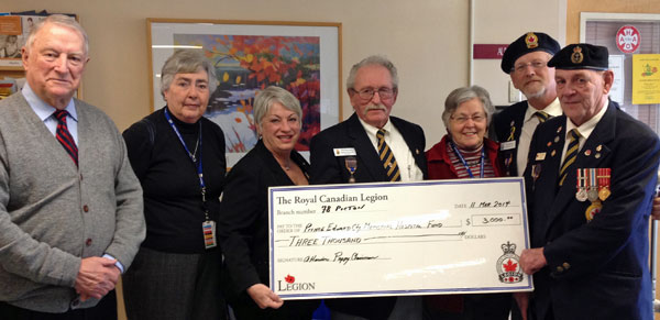 Pictured at PECMH from left are Leo Finnegan, president of the PECMH Foundation, Sue Law, director on the PECMH Foundation Board, Hazel Lloyst, interim director of development for the PECMH Foundation, Pat Burrows, president of Branch 78, Fran Donaldson, vice president of the PECMH Foundation, Tom McCaw, secretary/treasurer of the Poppy Fund and Rusty Harrison, chair of the Poppy Fund Committee. Briar Boyce photo