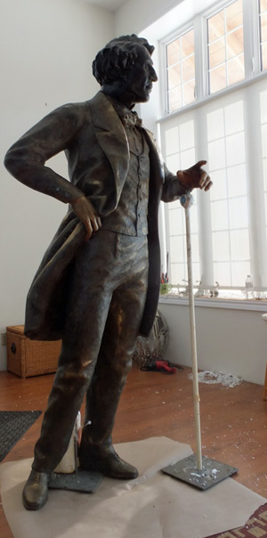 Ruth Abernethy's photograph depicts a wax maquette of the young John Macdonald.  The final work will be much more detailed and will include a replica of the prisoner’s dock and chair from the Picton courthouse. 