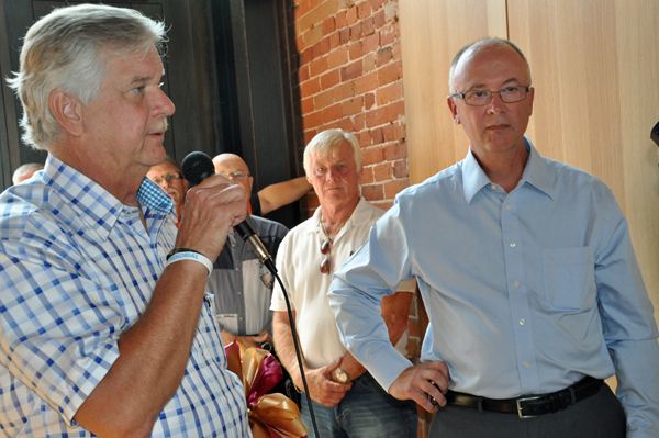 Mayor of Quinte West John Williams gives a message of support to Bay of Quinte Riding Conservative nominee John Smylie.
