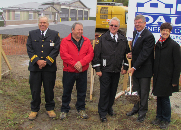 Officials at the ground breaking ceremony included Dan Bakker, Division 6 Commander, councillor Terry Shortt, Fire Chief Scott Manlow, Mayor Peter Mertens and Susan Turnbull, Commissioner of Corporate Services and Finance.