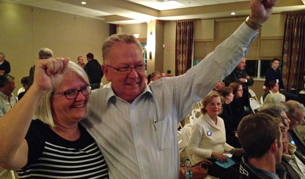Susan and Robert Quaiff celebrate victory as the final polls report in.