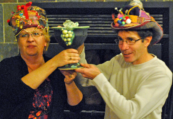 The PEC Winegrowers Association crowned Kimball and Liz Lacey of Lacey Estates Winery as the Wassail King and Queen for 2014. They are shown wearing their ceremonial crowns and holding the Wassail chalice.