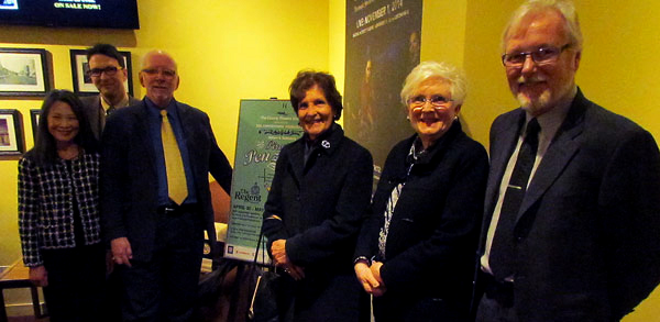 At the announcement of the Lieutenant Governor of Ontario's visit, Jenny Garrett, performer and producer, Greg Garrett secretary, co-founder, co-musical director/choreographer, John Burns, artistic director, co-founder and directo), sponsors Catharine Huff and Libby Crombie and Philip Knox, CTG Member at Large. 