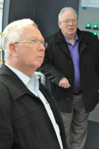 Mayor  Quaiff  and Quinte West Mayor Jim Harrison listen intently on the tour at 8 Wing/CFB Trenton.
