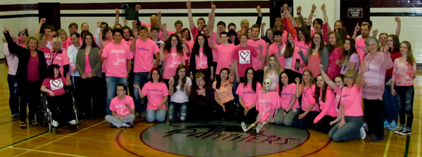 Many of the PECI Panthers participating in today's Pink Shirt awareness day