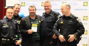 Four (of 17) Pedal for Hope team members pose with their award presented by Brad Warner, Community Fundraising Specialist at the local Cancer Society Volunteer Appreciation Night.