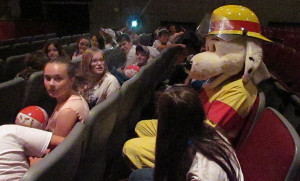 St. Gregory's students were delighted to watch fire safety shorts with Sparky and Blue Jays baseball on the big screen at the Regent Theatre.