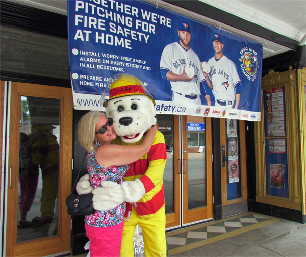 Lorrie Schernitzki, of Brighton, was delighted to meet Sparky the Fire Safety Dog while shopping in downtown Picton.