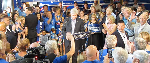 Harper and the party applauded honoured MP Rick Norlock, (far right, waving) who is retiring as Northumberland Quinte West MP.