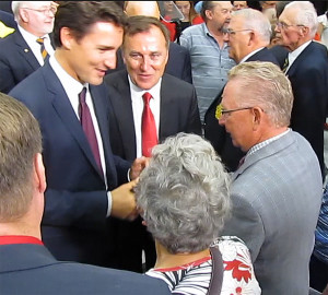 Trudeau and Ellis greet Prince Edward County Mayor Robert Quaiff