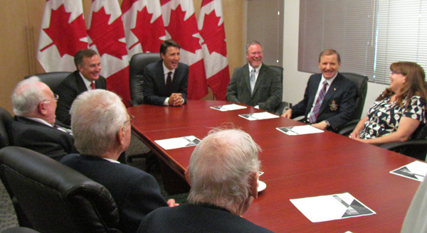 Liberal Leader Justin Trudeau met with veterans and members of the military prior to the announcement.