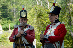 Dressed in period costumes are Lyn Downer, left, as a Saper or Pioneer and Seaghan Hancocks, who is fourth-great grandson of William Johnson and son of Elizabeth Hancocks. -Peggy deWitt photo