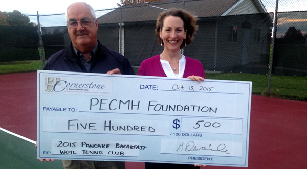 Pictured at the Wellington on the Lake tennis courts are Gilles Deraiche, co-ordinator of the WOTL Tennis Club and Penny Rolinski, executive director of the PECMH Foundation. Briar Boyce photo