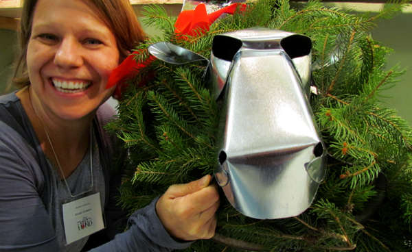 Heather Zondervan of Metallie Evolution with a whimsical seasonal planter.