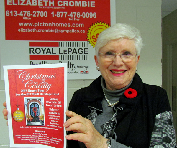 Elizabeth Crombie, the show's main sponsor,  is reminding visitors to get their Christmas in the County 2015 House Tour Dec. 6. Tickets are available at her Royal LePage office, 104 Main St., Picton.