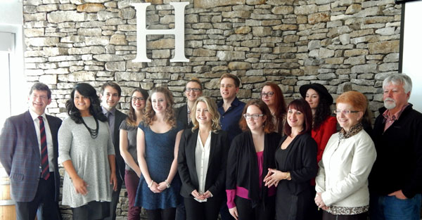 Particpants of the Empowering Young Entrepreneurs program were honoured at Huff Estates. They posed for a photograph with Mike Bossio, MP for Hastings Lennox and Addington and PEC Councillor Bill Roberts.