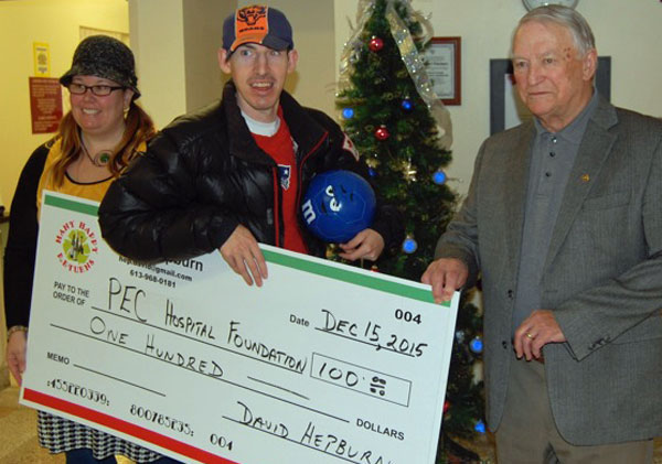 In the lobby of Prince Edward County Memorial Hospital are Briar Boyce, communications co-ordinator with the PECMH Foundation, David Hepburn and Leo Finnegan, chair of the Foundation. - David Mackay photo