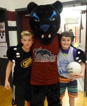 Cole Lavender and Hayden Legere with the new Panther Mascot.