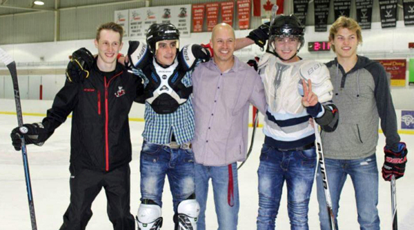 Slieman, Ramez with Matt-Ronan and friends with them for their first time on ice.