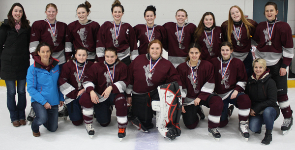 PECI Panthers Bay of Quinte Championship silver medalists: Back Row, from left: student manager - Michaela Arnold, Sarah Young, Morgan Clark, Alex Staley, Sam Ward, Celina Fox, Abby Terpstra, Chloe Marshall, Brittany Payne. Front Row, from left: Coach Laurie Spencer, Kelli-Anne Maycock, Tynika Williams, Taylor Snider, Kim Pothier, Kendra Marion, Assistant Coach - Michelle Beaudette. 