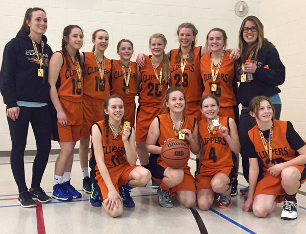 Clippers U14 include: back row, from left: Coach Kelsey McKibbon, Emily Kraemer, Gracie Burris, Hannah Goad, Madalynn Snider, Myla deBoef, Emma Brady, Coach Veronica Miller. Front: Sydney Davies, Mary-Kate Wilton, Kia Gibbons, Maddy Rowbotham