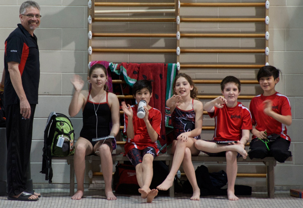 Dolphins team members, from left, Coach Jim Anfield, Annika Hudgin, Chase Colby, Yelena Hudgin, McKinley Miller, and Rowan Colby. Josh Colby photos