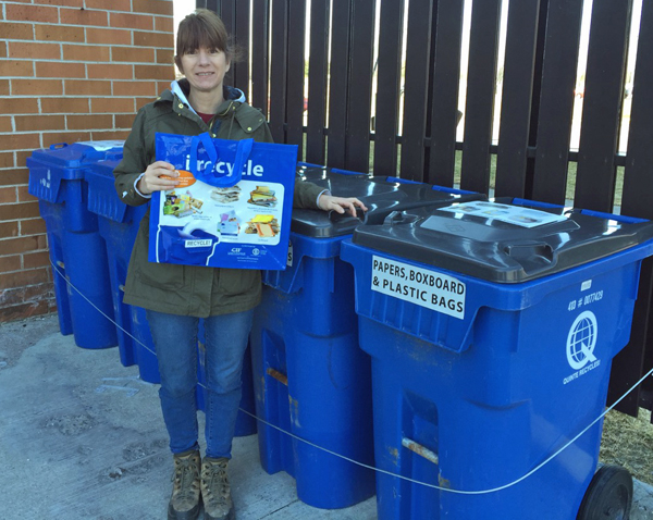 Jackie Brown, of Quinte Waste Solutions, showing the new space-saving recycling bag