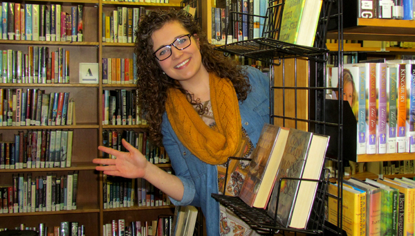 The Picton branch library's Lyndsay Pearson poses as a 'human book'