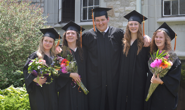 Albert College graduates from Prince Edward County, from left, are: Abigail Couture, Abigail James, Nathan Busscher, Kate Moodey and Alyson James.