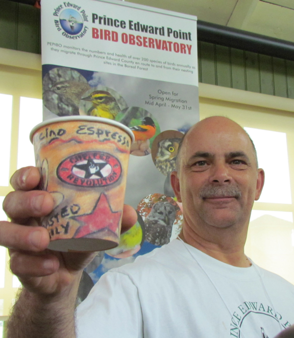 Michael Burge serves up Prince Edward Point Bird Observatory’s own bio-diversity friendly coffee. The Nicaraguan shade-grown coffee plantations support a large number of migratory bird species that travel through Prince Edward County.