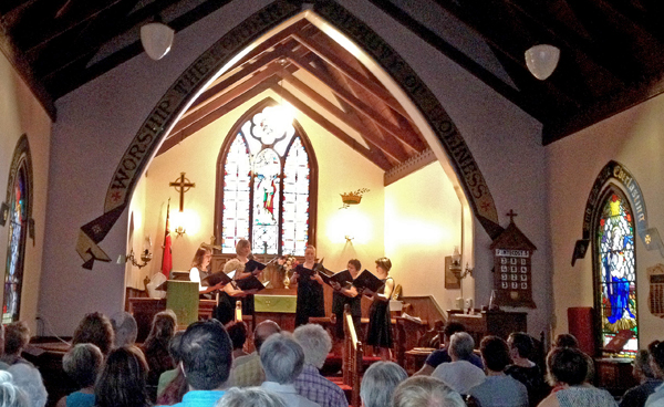 Schola Magdalena, a six-voice professional choral group, shared beautiful voices to a full church Saturday. Peggy deWitt photo