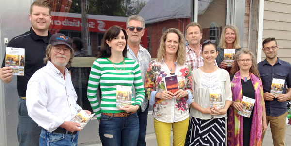 At the unveiling of the new guide, were: Steve Campbell, BABA; Patricia McDermott, BABA; Barbara Vaughan, Vaughan Group; Lyndsay Richmond, Picton BIA; Janet Battaglio, Consecon BA;  Neil Carbone, Director of Community Development (Back): Evan Nash, WDBA;  Daniel Vaughan and David Vaughan, Vaughan Group; Grace Nyman, Community Development Coordinator