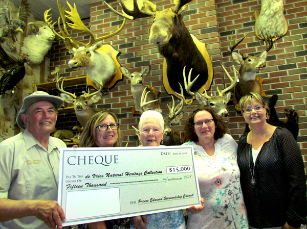 At the launch of the fundraising campaign for the Jake de Vries natural heritage collection, from left, Terry Sprague, Janet Keogh, of the Prince Edward Stewardship Council, Johanna de Vries, Jane Moon and Janice Hubbs, curator at the Ameliasburgh Heritage VIllage.