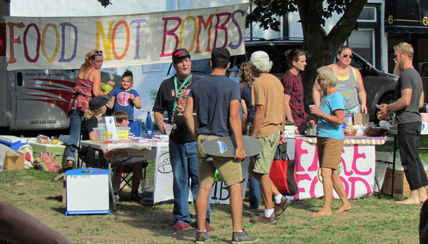 If you see the Food Not Bombs banner, know you're welcome to join in for a snack or meal free of charge.
