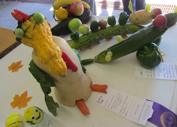 There were fewer, smaller vegetables due to the drought but "Thomas the Turkey" by Aiden F brought smiles and a specials ribbon in the create-a-creature category.